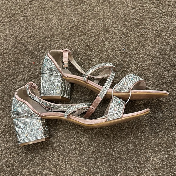 New Women's Strappy Chunky Low Heel Sandals Sparkly Rhinestone Wedding Shoe heel - Picture 5 of 10